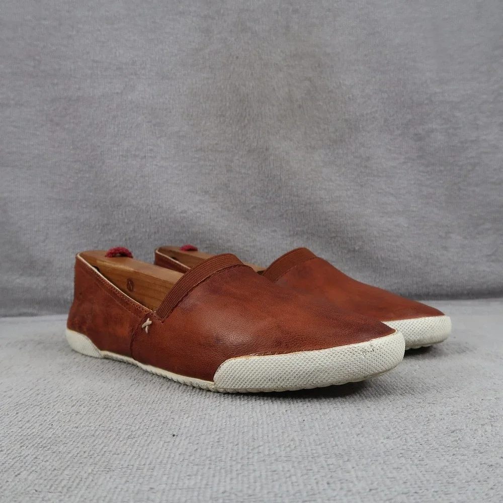 Frye Shoes Womens 5.5 Melanie Slip On Flats Cognac Italian Leather Loafers Brown